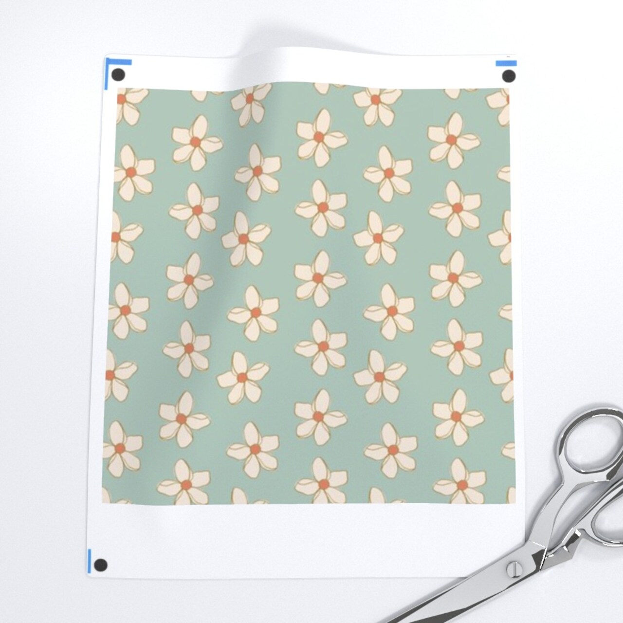 Retro Floral Cute 70S Vintage Style Blue Botanical Groovy Traditional Ditsy Custom Printed Fabric by Spoonflower Various Fabrics by the Yard or Fat Quarter